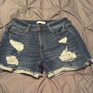 Distressed Denim Blue Shorts